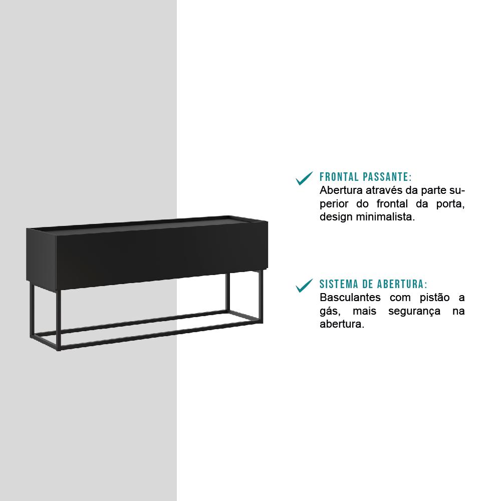 Bancada TV Basculante Preta e Tubos Preto Fosco Carraro