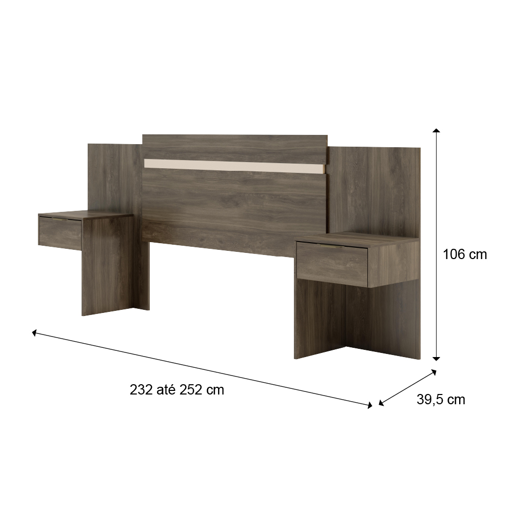 Cabeceira Casal Extensível e Mesa Lateral 1114 Carraro - Legno