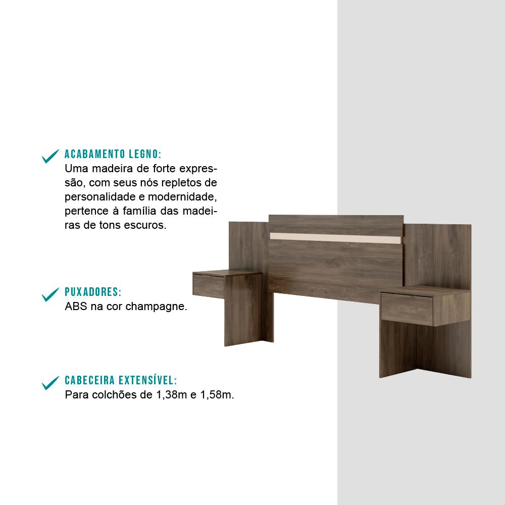 Cabeceira Casal Extensível e Mesa Lateral Madeirada Carraro