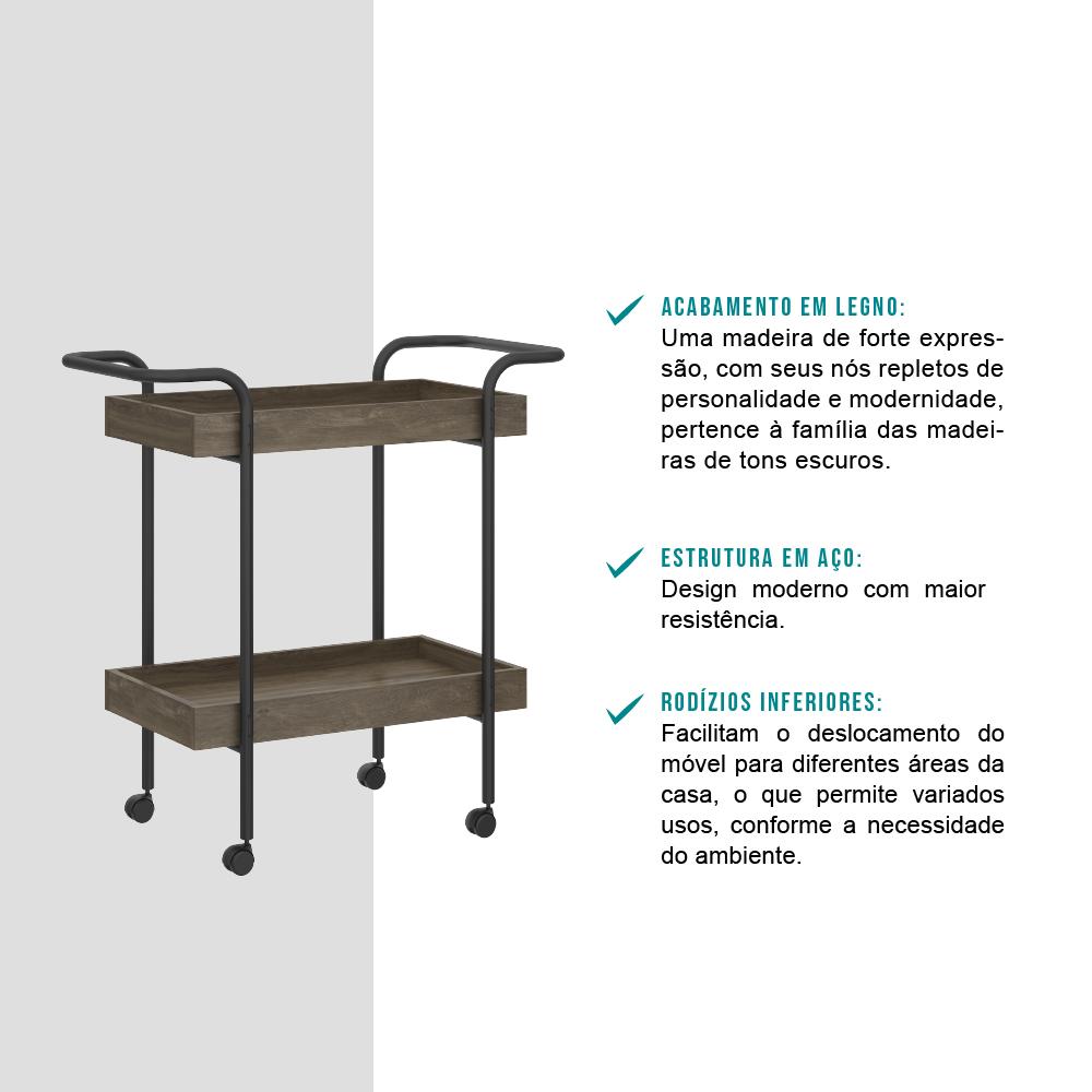 Carrinho Banheiro Madeirado Tubos Pretos Carraro