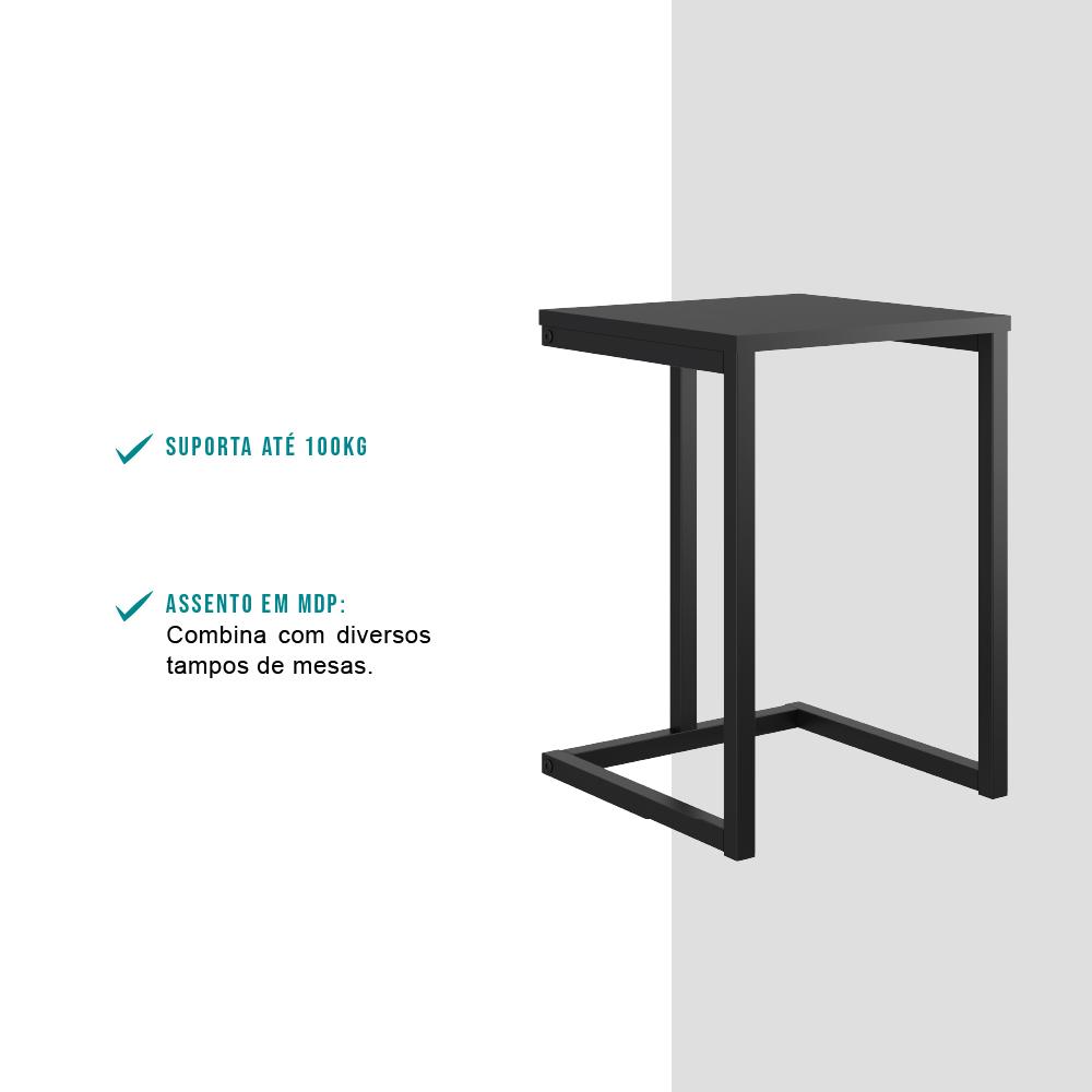 Conjunto 2 Banquetas Sala de Jantar Tubo Preto Madeirado Preto