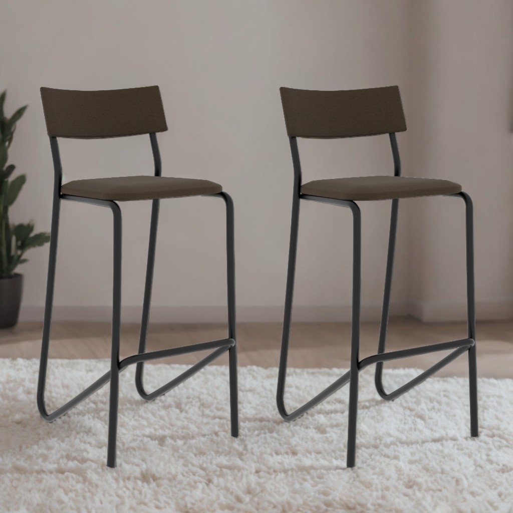 Conjunto 2 Banquetas Tubo Preto Tecido Ônix Carraro