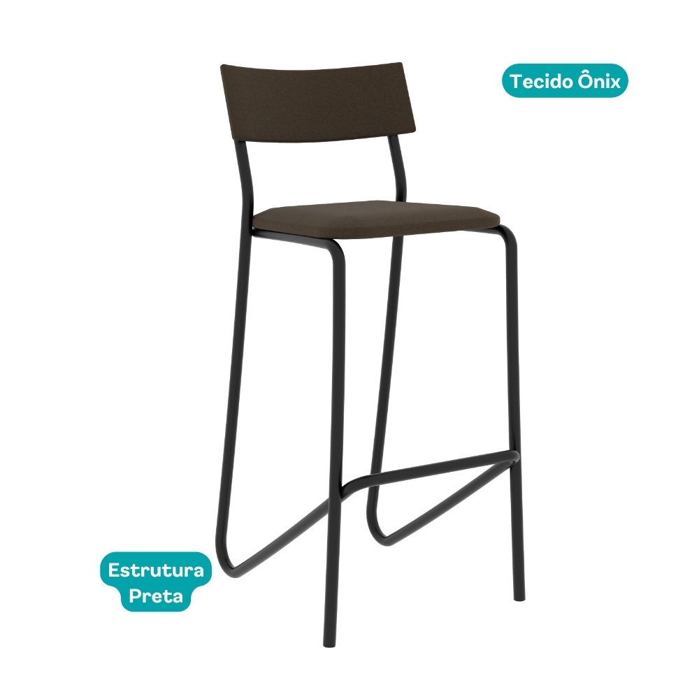 Conjunto 2 Banquetas Tubo Preto Tecido Ônix Carraro