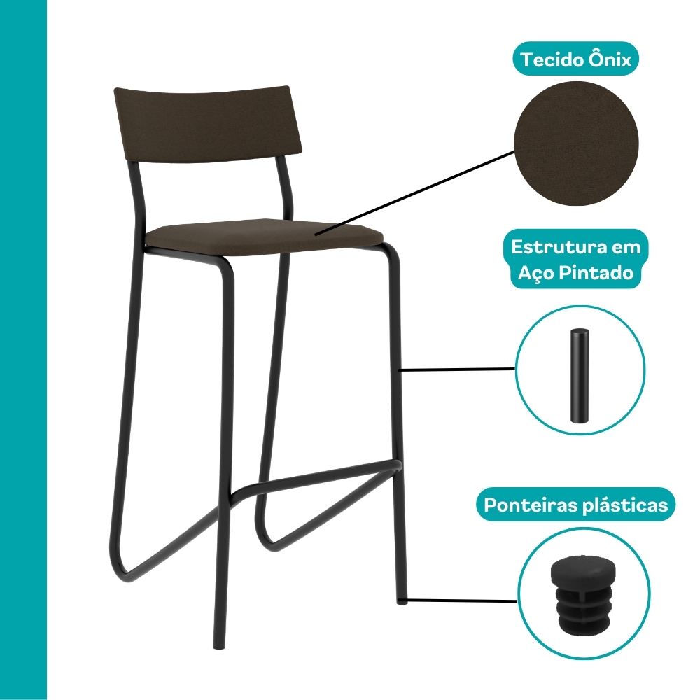 Conjunto 2 Banquetas Tubo Preto Tecido Ônix Carraro