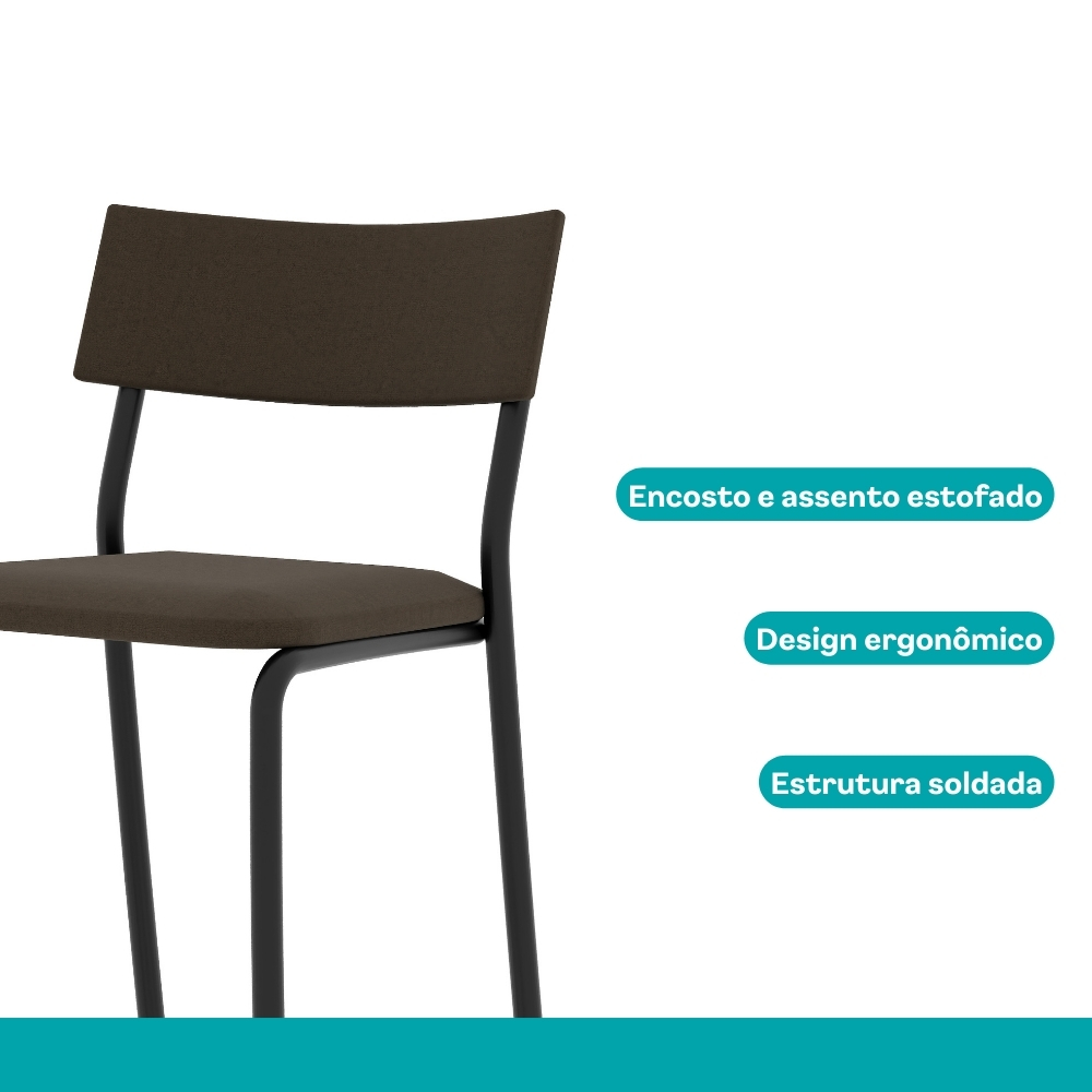 Conjunto 2 Banquetas Tubo Preto Tecido Ônix Carraro