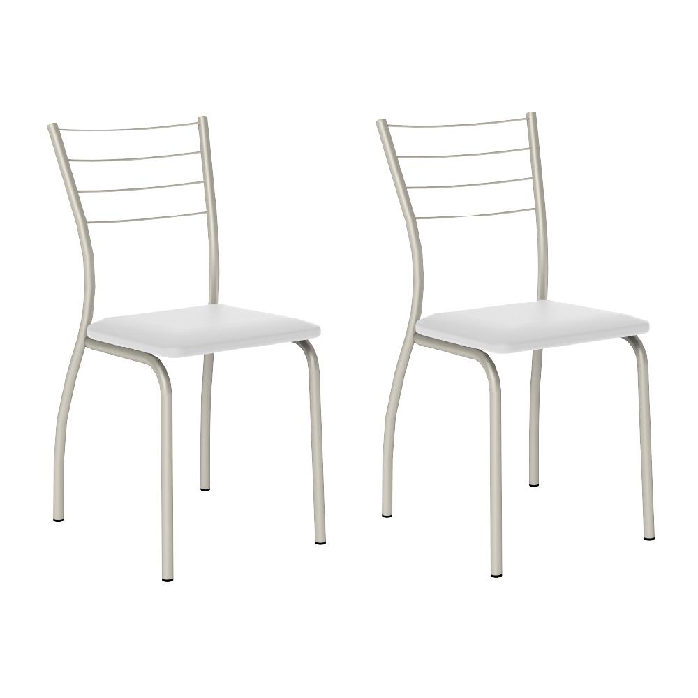 Conjunto 2 Cadeiras 1700 Tubo Prata Napa Branca Carraro