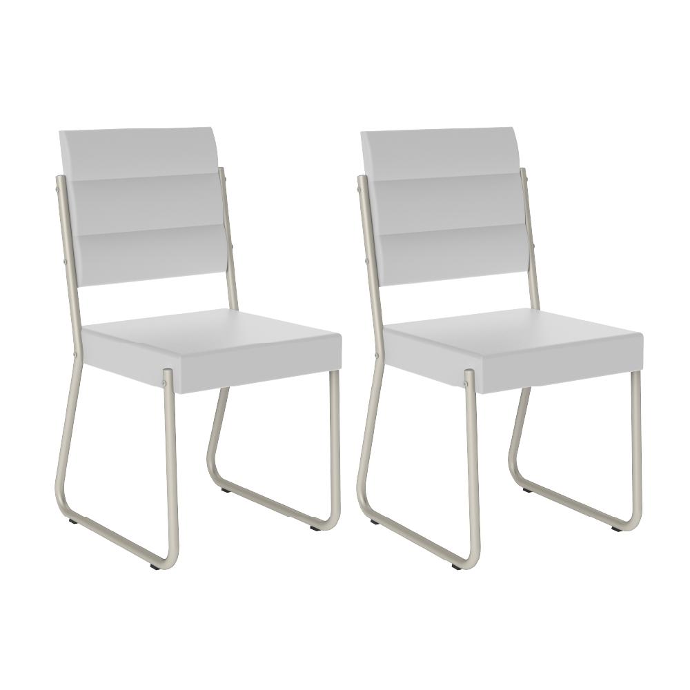 Conjunto 2 Cadeiras 1736 Tubo Prata Napa Branca Carraro