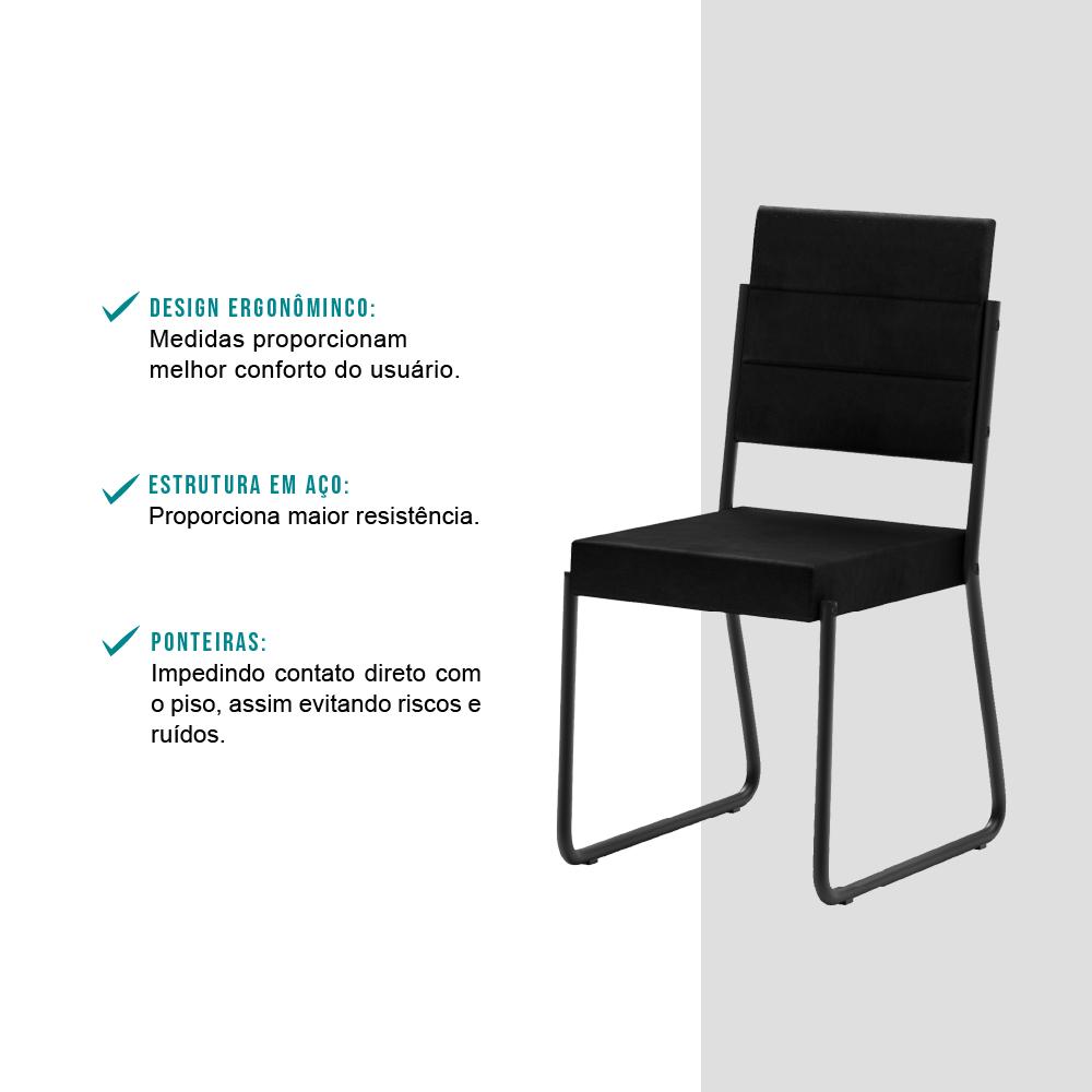 Conjunto 2 Cadeiras Tubo Preto Com Napa Preta Carraro