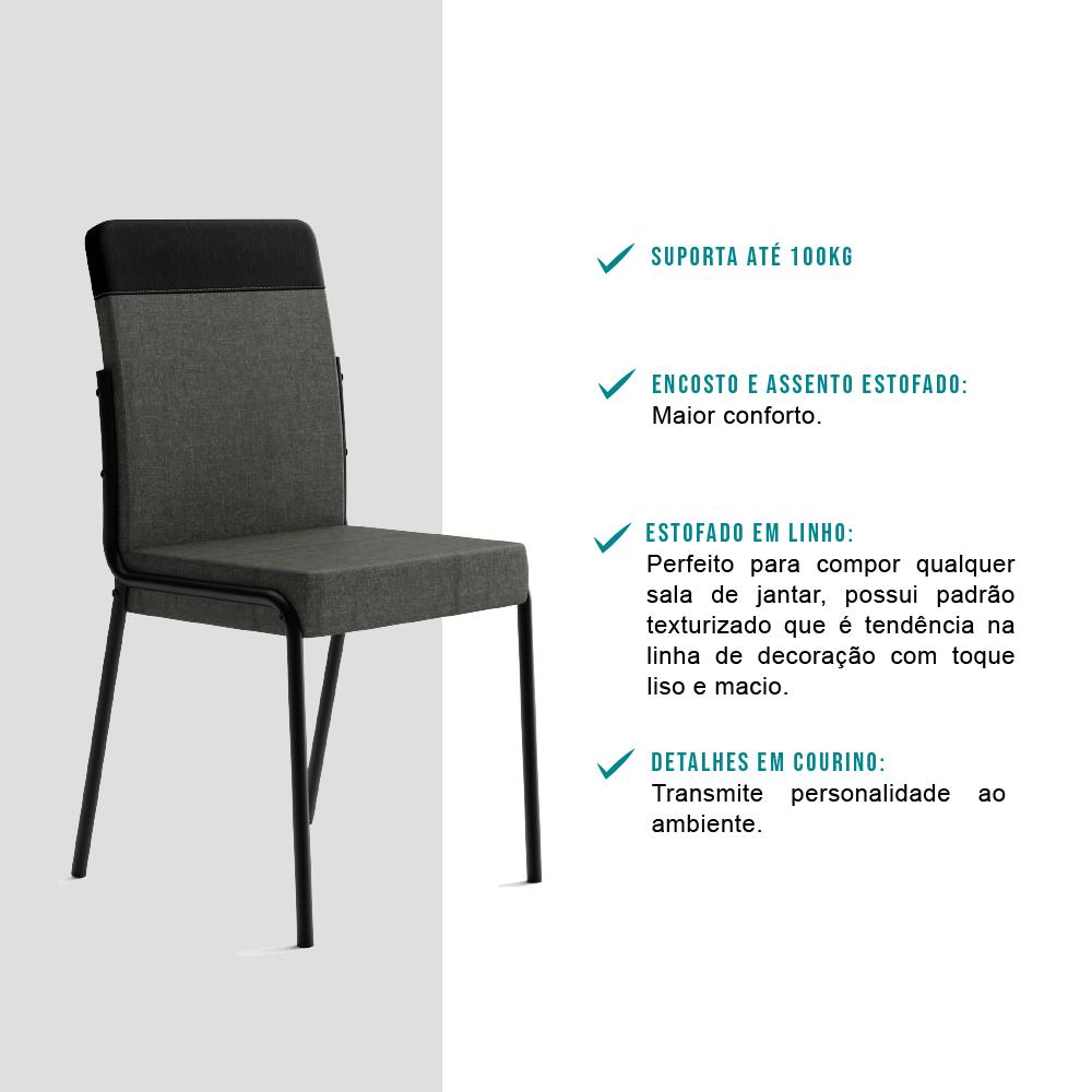 Conjunto 2 Cadeiras de Jantar Duo 1739 Carraro Grafite/Preto