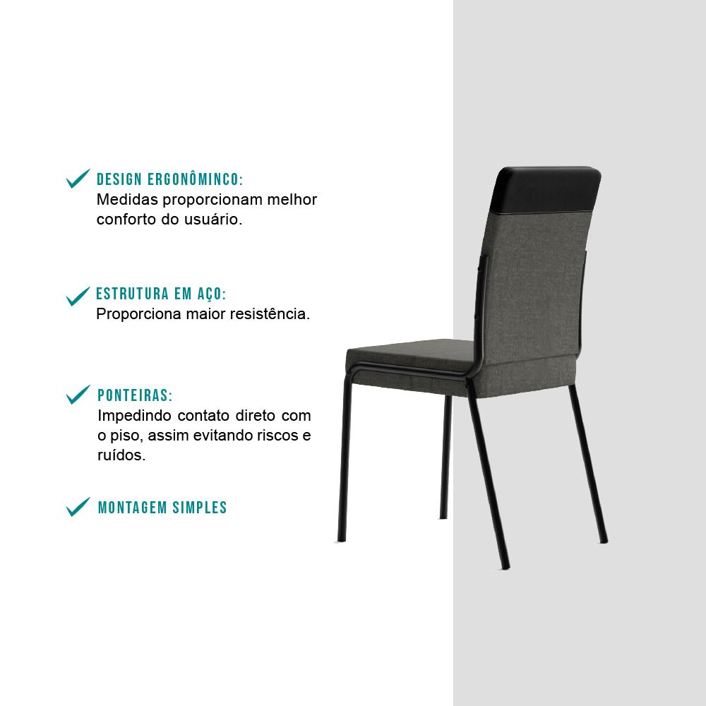 Conjunto 2 Cadeiras de Jantar Duo 1739 Carraro Grafite/Preto