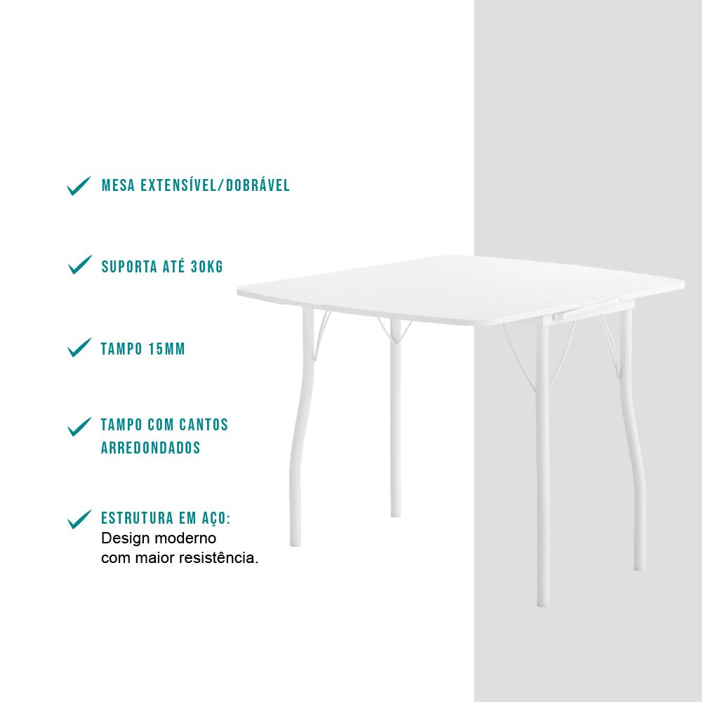 Conjunto Mesa Extensível com 4 Banquetas Branco Carraro