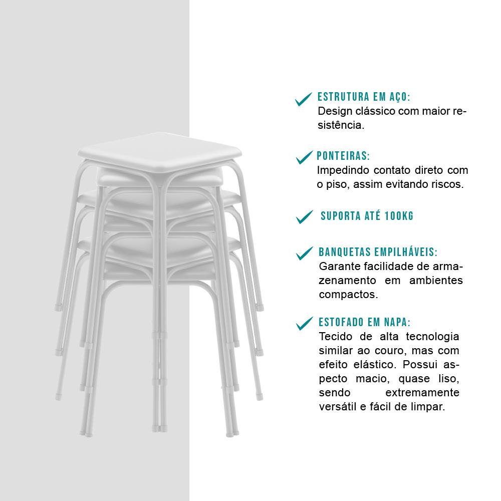 Conjunto Mesa Extensível com 4 Banquetas Branco Carraro