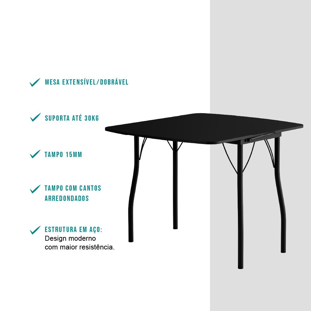 Conjunto Mesa Extensível com 4 Banquetas Preto Carraro
