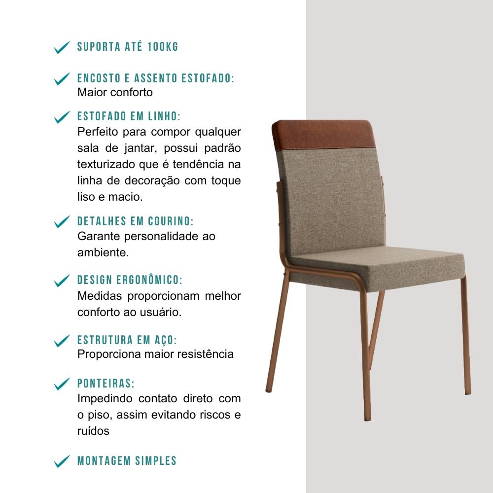 Conjunto Sala de Jantar Déli 4 Cadeiras Carraro Areia/Rose/Nogal