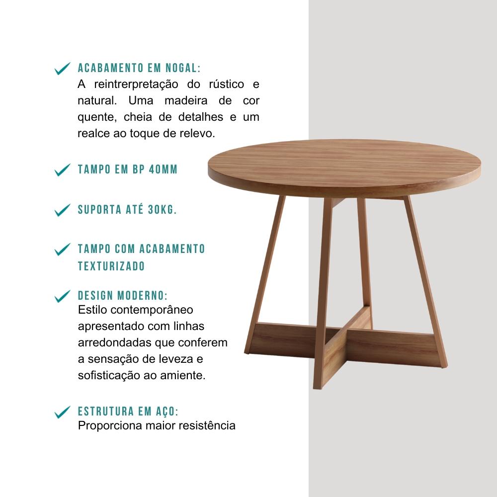 Conjunto Sala de Jantar Déli 4 Cadeiras Carraro Areia/Rose/Nogal