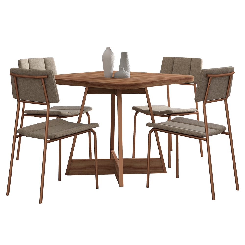 Conjunto Sala de Jantar Fontana 4 Cadeiras Carraro Areia/Rose/Nogal