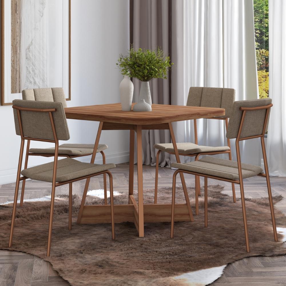 Conjunto Sala de Jantar Fontana 4 Cadeiras Carraro Areia/Rose/Nogal