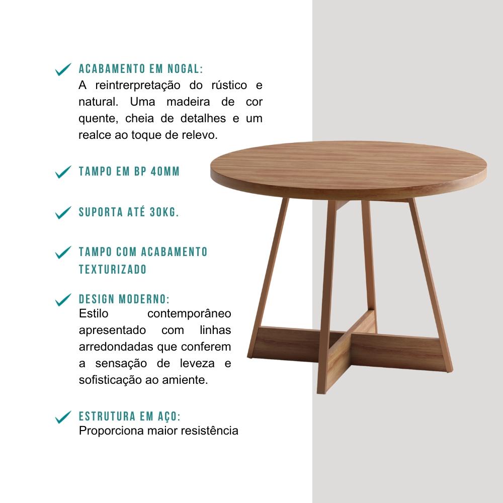Conjunto Sala de Jantar Nairóbi 4 Cadeiras Carraro Areia/Rose/Nogal