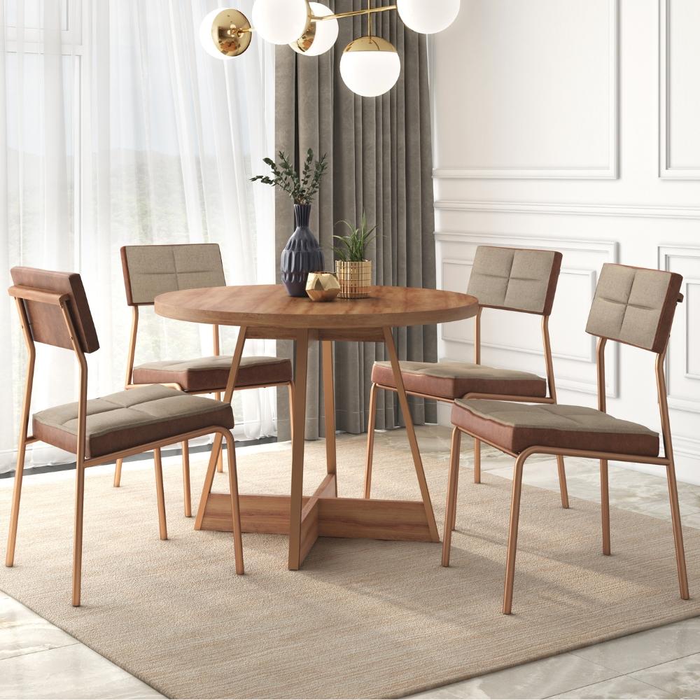 Conjunto Sala de Jantar Nairóbi 4 Cadeiras Carraro Areia/Rose/Nogal