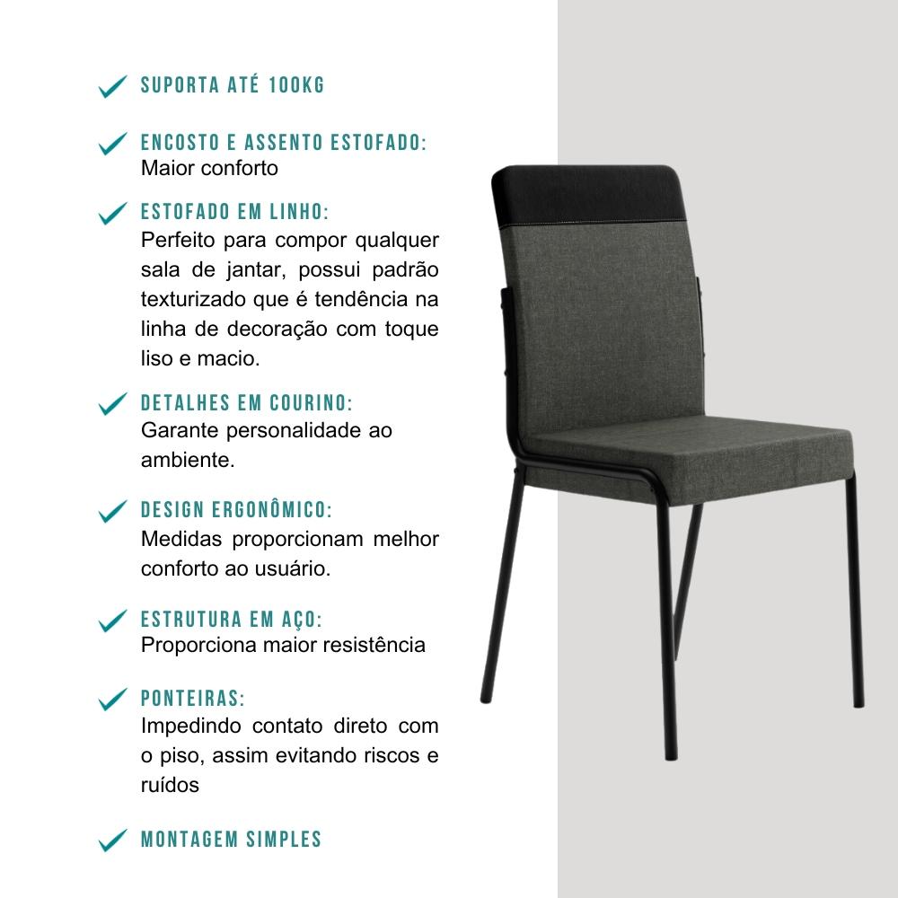 Conjunto Sala de Jantar Seul 4 Cadeiras Carraro Grafite/Preto/Nogal