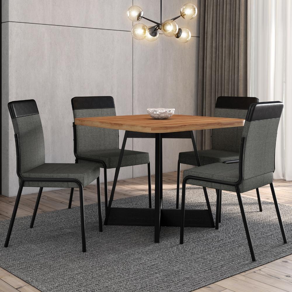 Conjunto Sala de Jantar Seul 4 Cadeiras Carraro Grafite/Preto/Nogal