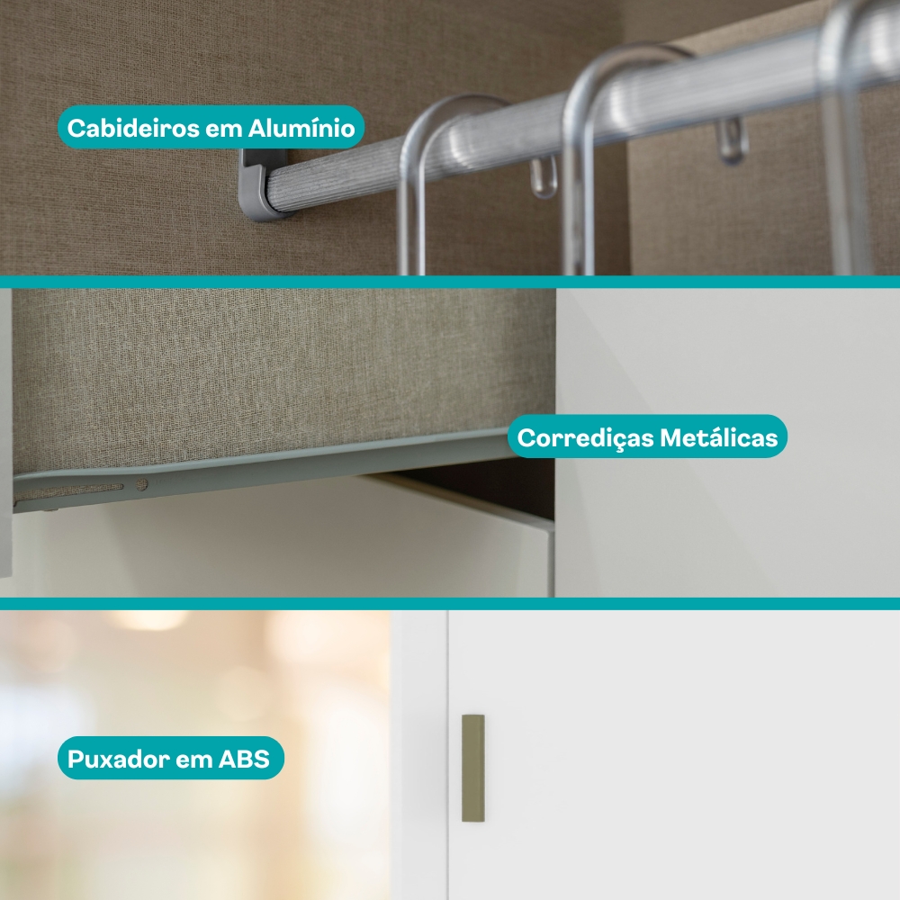 Guarda Roupa Casal 2 Portas 2 Gav Branco Carraro Noah