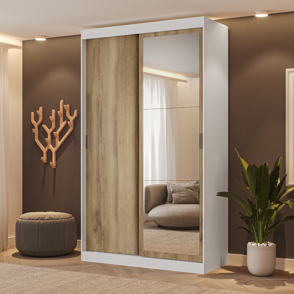 Guarda Roupa Casal 2 Portas 2 Gav Espelho Branco Carraro Nivus