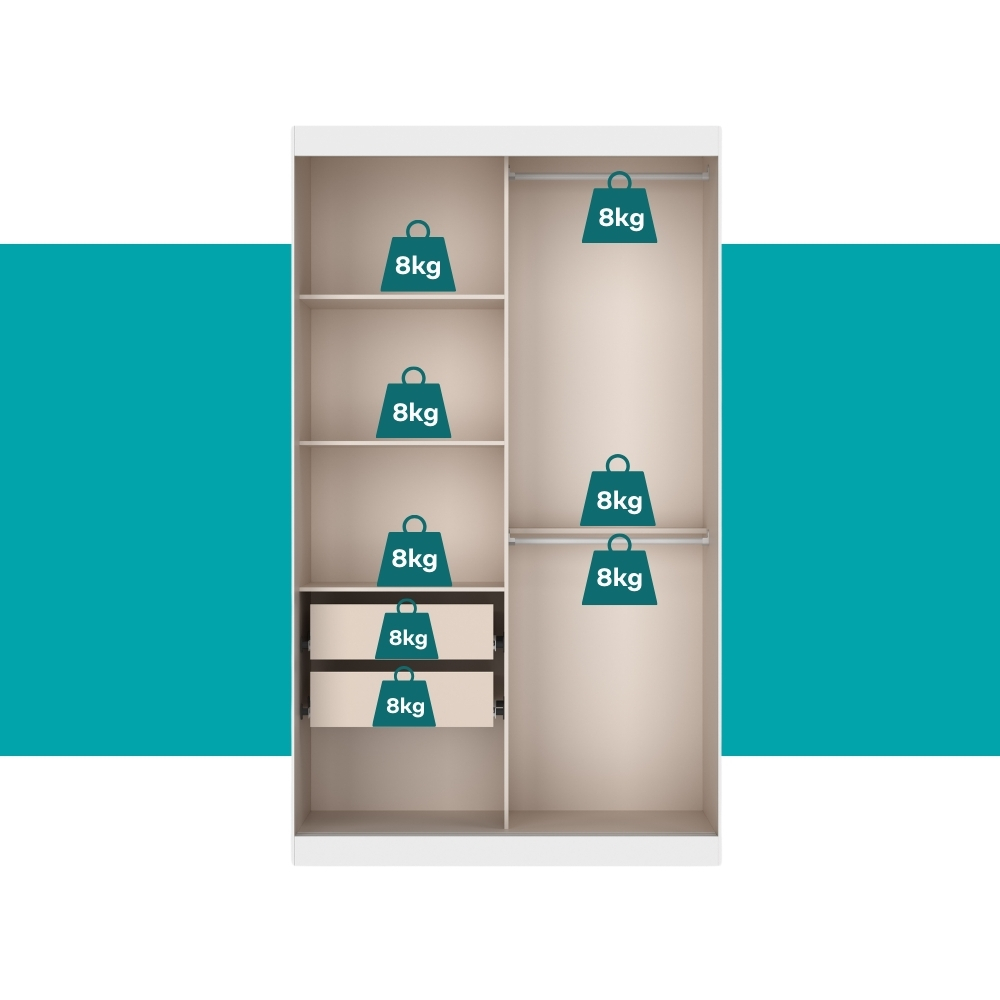 Guarda Roupa Casal 2 Portas 2 Gav Espelho Branco Carraro Nivus