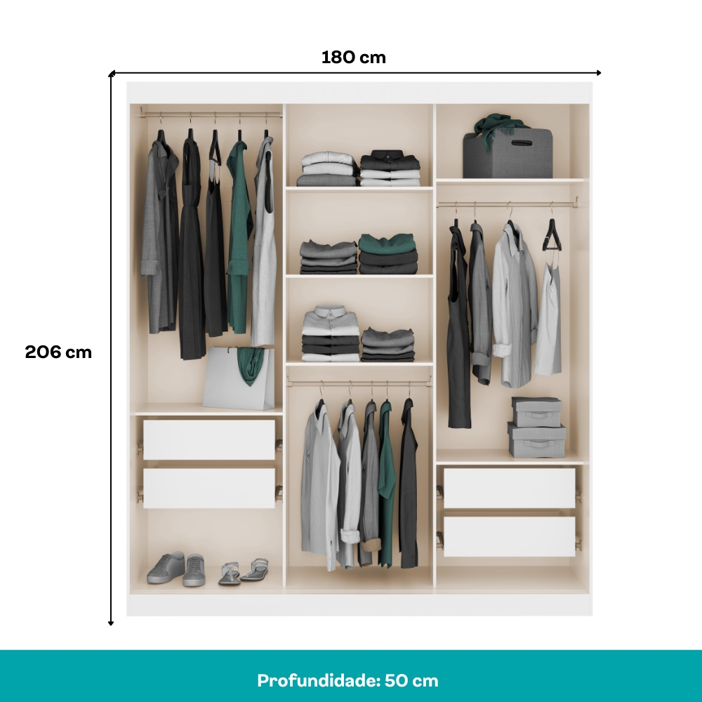 Guarda Roupa Casal 3 Portas 4 Gav Branco Carraro