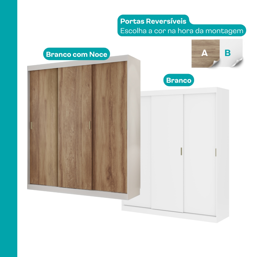 Guarda Roupa Casal 3 Portas 4 Gav Branco Carraro