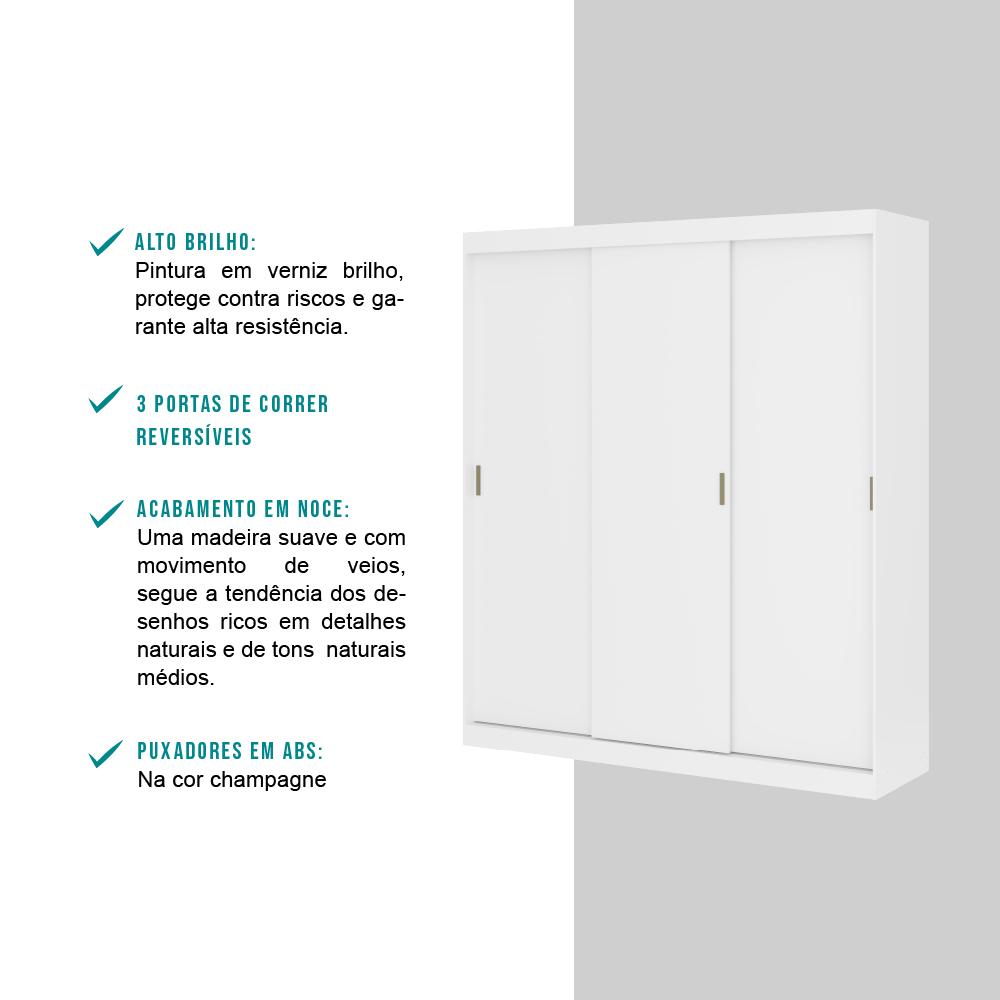 Guarda Roupa Casal 3 Portas 4 Gav Branco Carraro