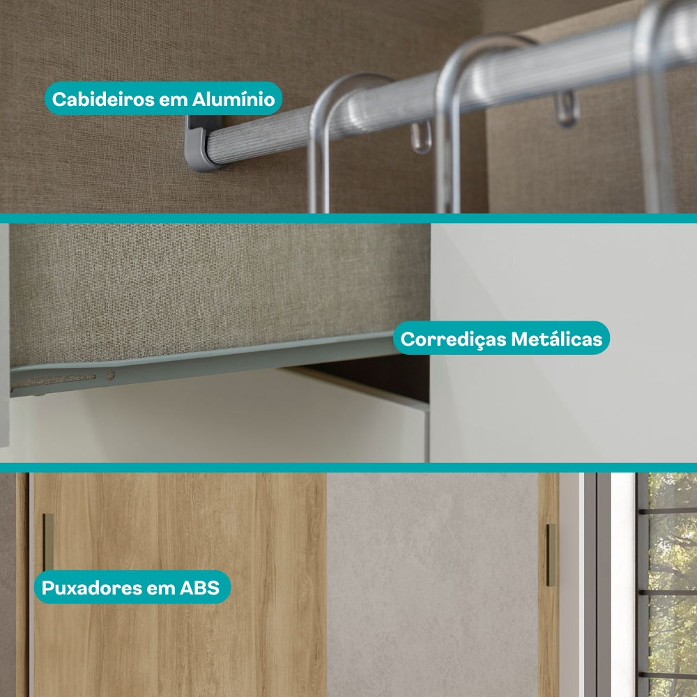 Guarda Roupa Casal 3 Portas 4 Gav Espelho Branco Carraro