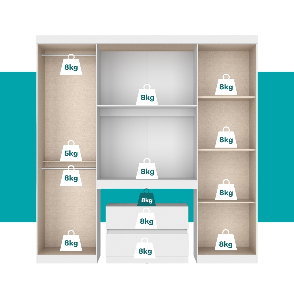 Guarda Roupa Casal 6 Portas 2 Gavetas Porto Branco Carraro