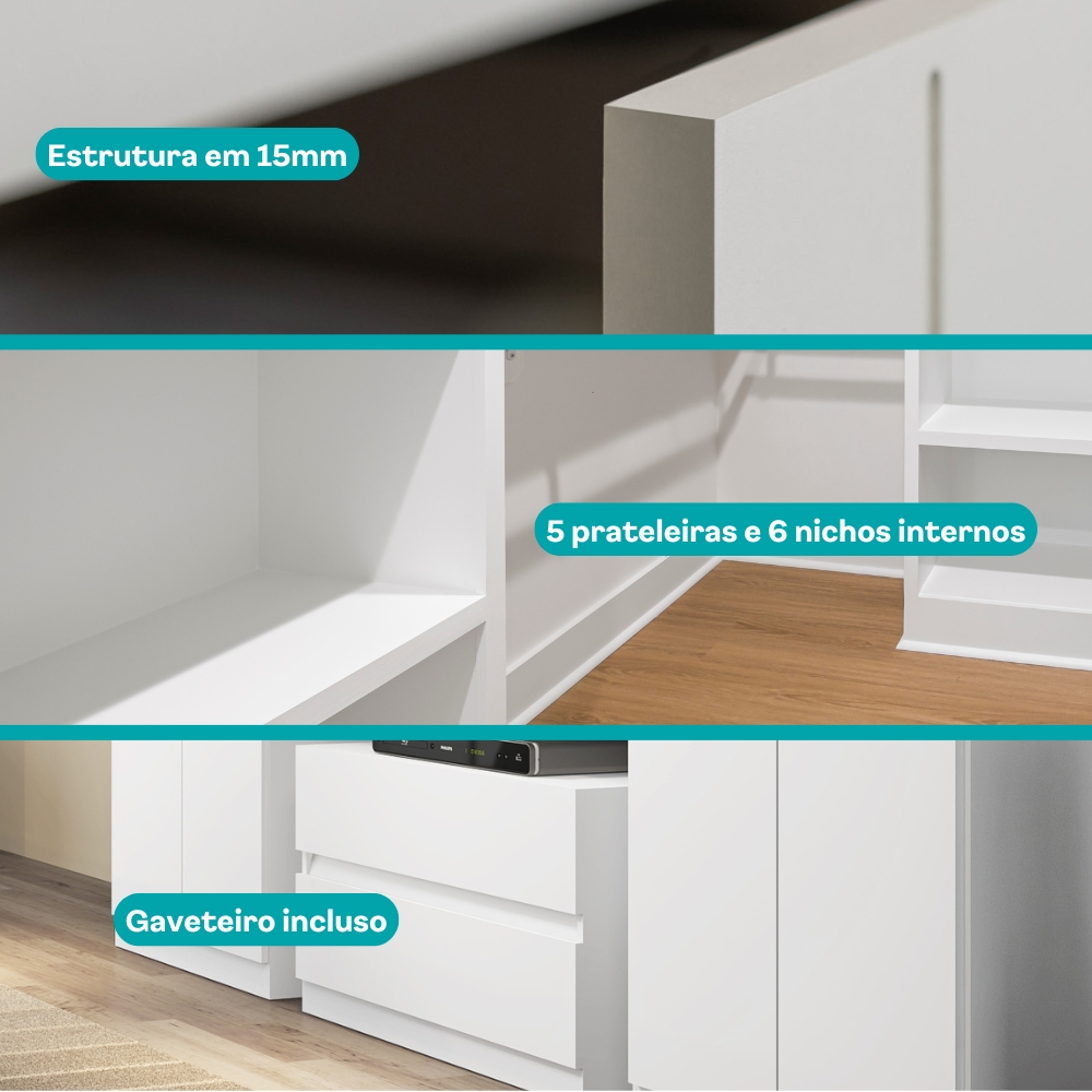 Guarda Roupa Casal 6 Portas 2 Gavetas Porto Branco Carraro
