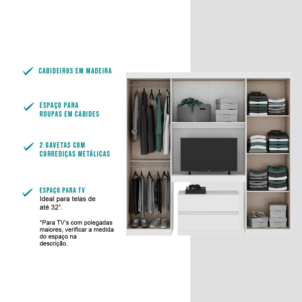 Guarda Roupa Casal 6 Portas 2 Gavetas Porto Branco com Escrivaninha Carraro