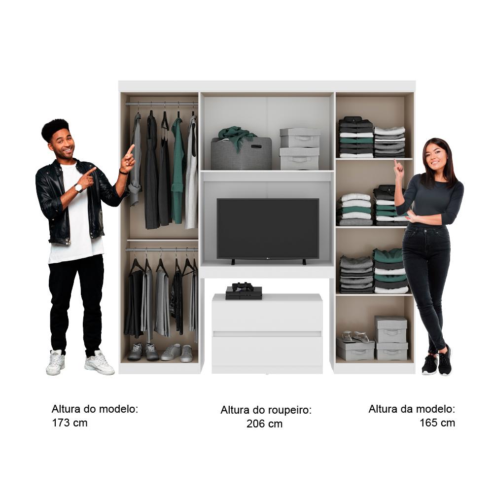 Guarda Roupa Casal 6 Portas 2 Gavetas Porto Branco com Escrivaninha Carraro