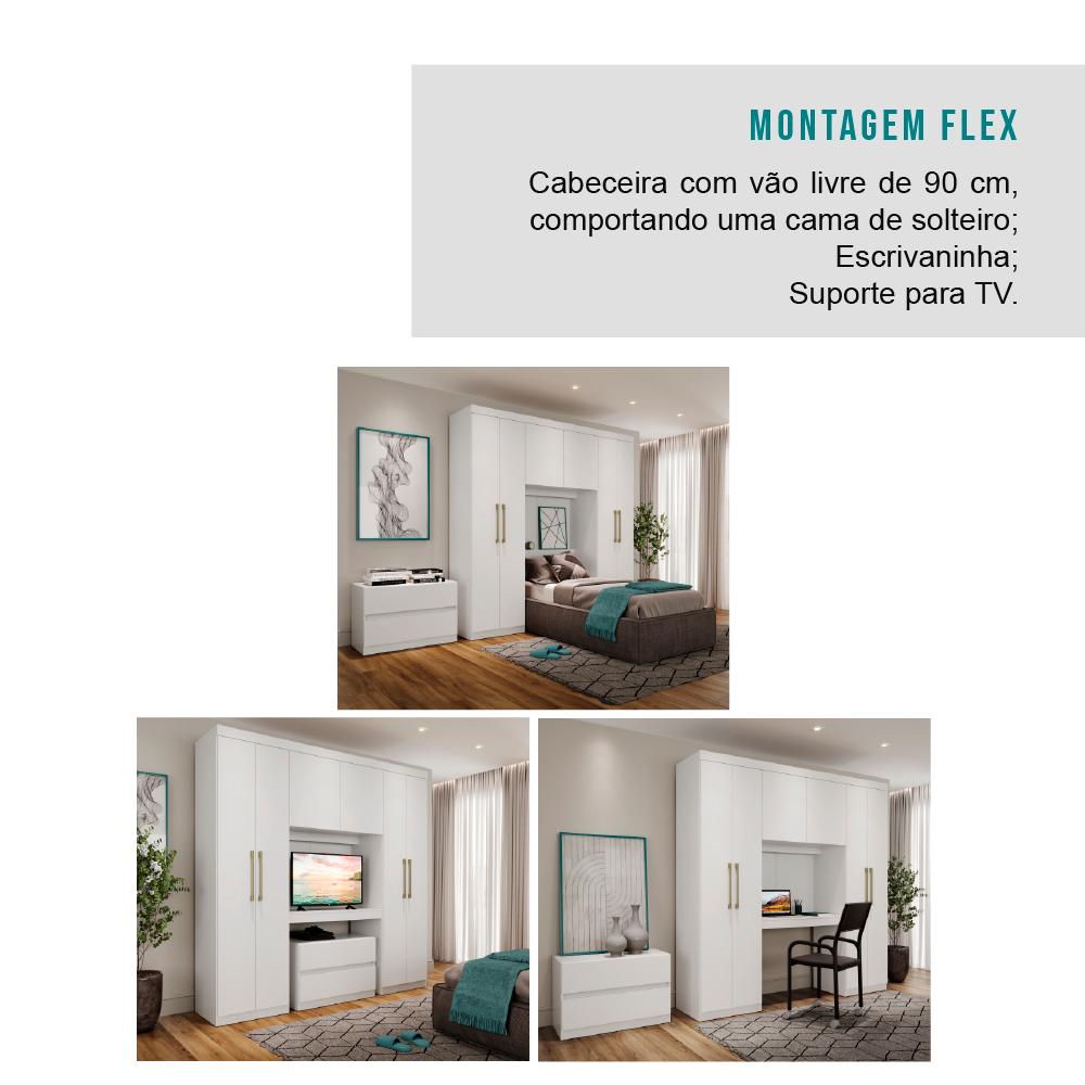 Guarda Roupa Casal 6 Portas 2 Gavetas Porto Branco com Escrivaninha Carraro
