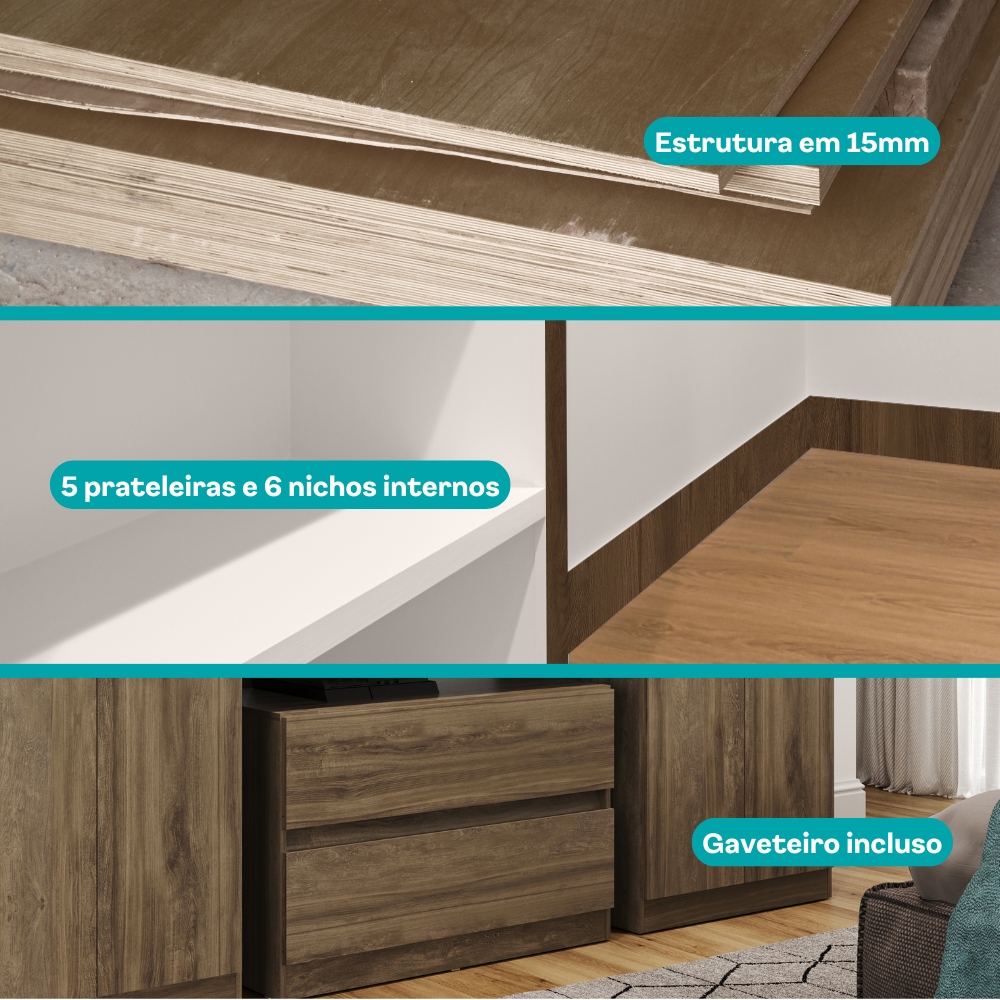Guarda Roupa Casal 6 Portas 2 Gavetas Porto Legno Carraro
