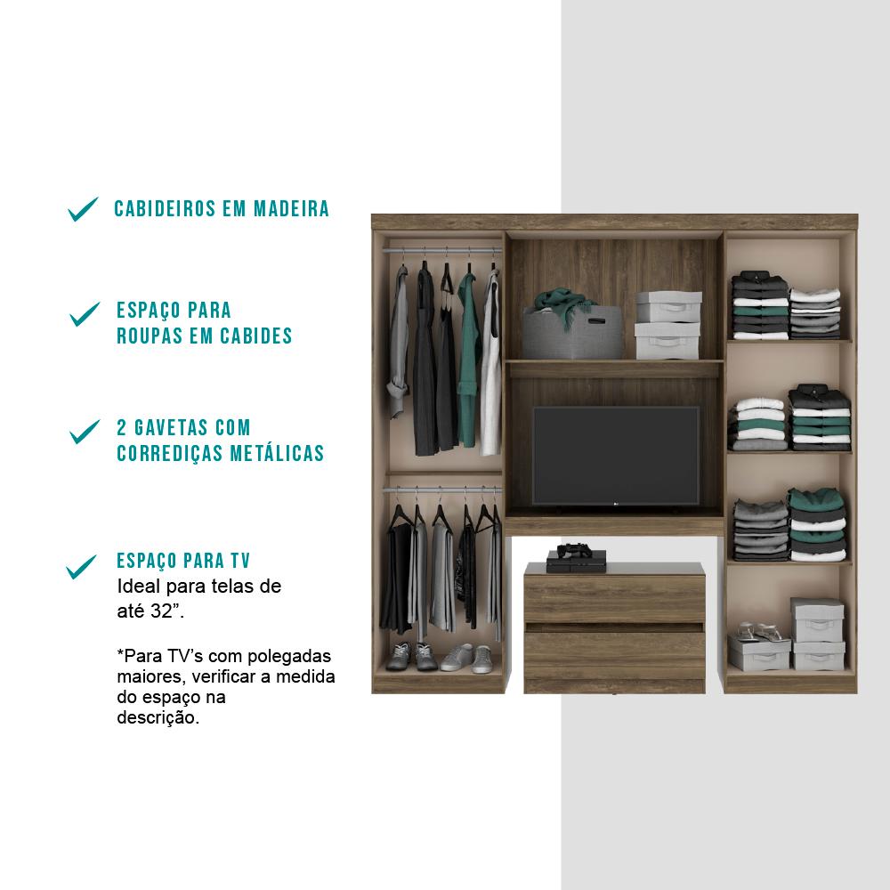 Guarda Roupa Casal 6 Portas 2 Gavetas Porto Legno com Painel de TV Carraro