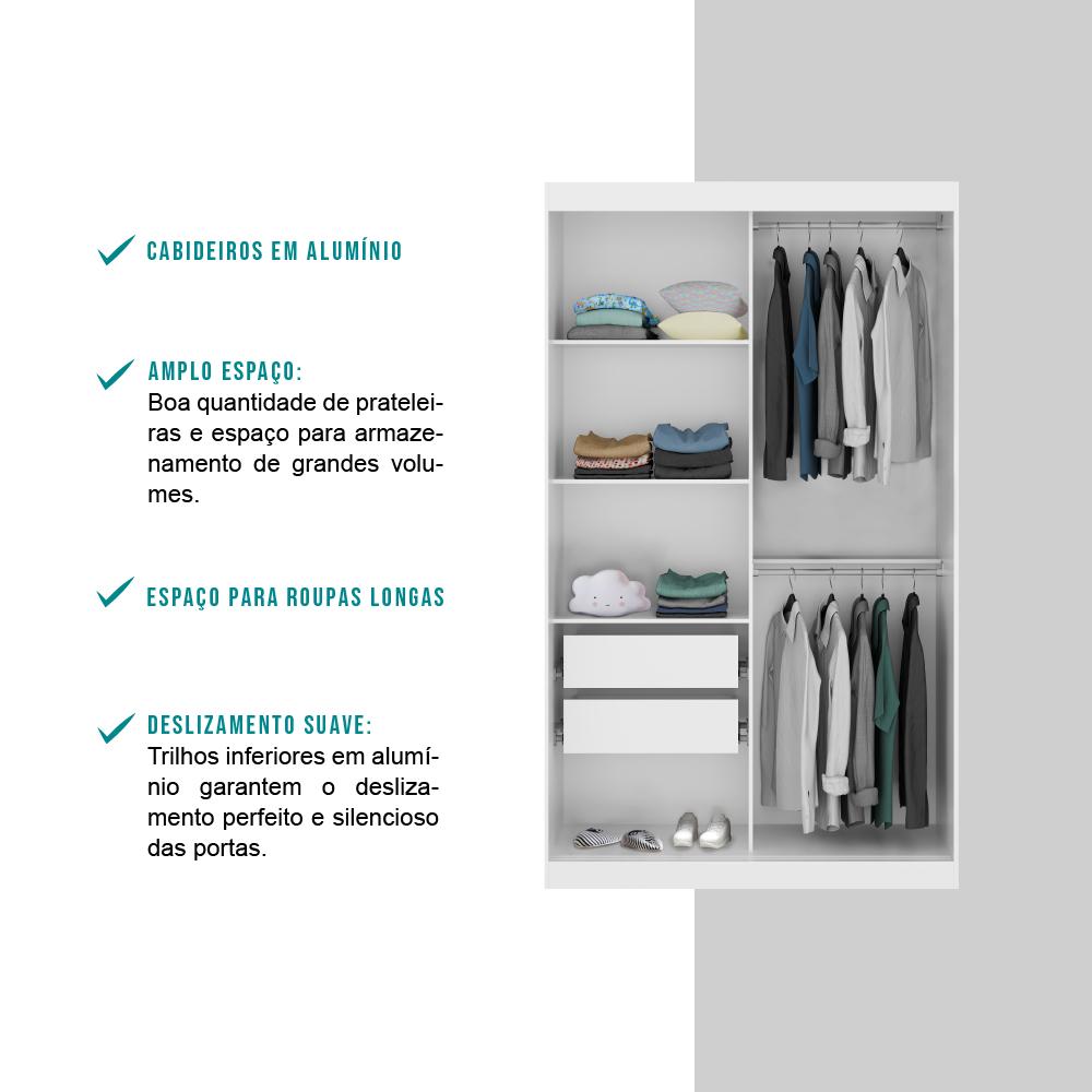 Guarda Roupa Infantil 2 Portas 2 Gav Espelho Branco Carraro Nero