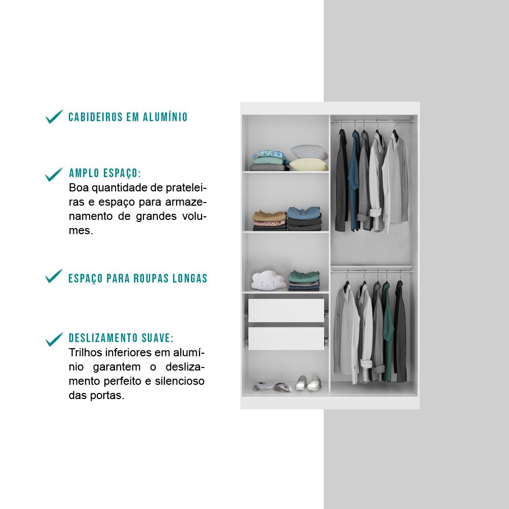 Guarda Roupa Infantil 2 Portas 2 Gav Espelho Branco Carraro Nivus