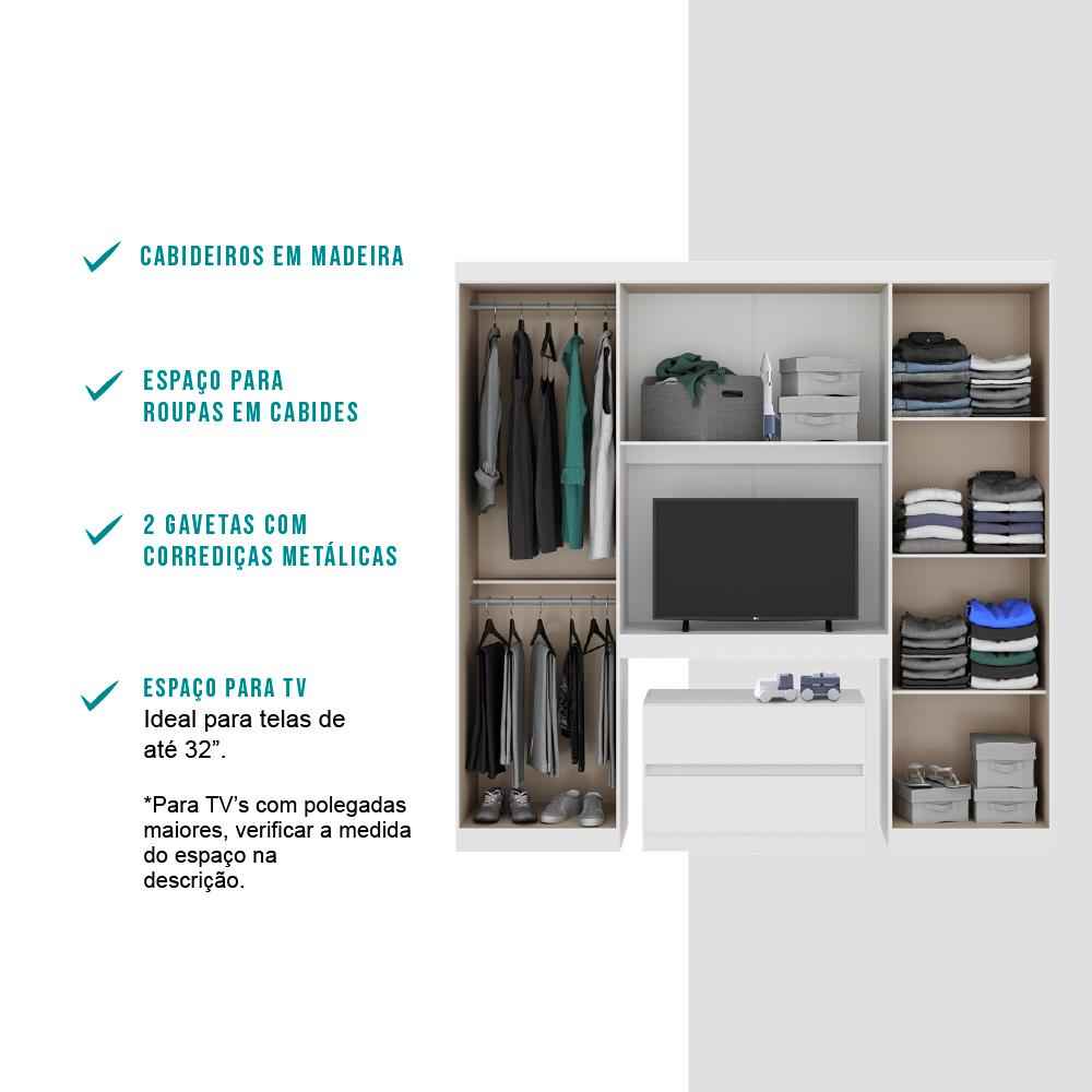 Guarda Roupa Infantil 6 Portas 2 Gavetas Porto Branco com Escrivaninha Carraro