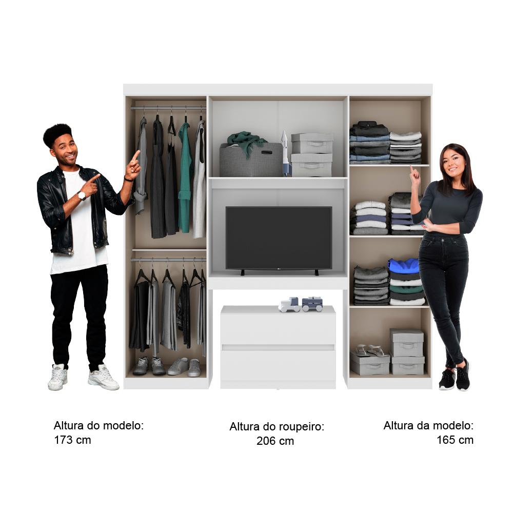 Guarda Roupa Infantil 6 Portas 2 Gavetas Porto Branco com Painel de TV Carraro
