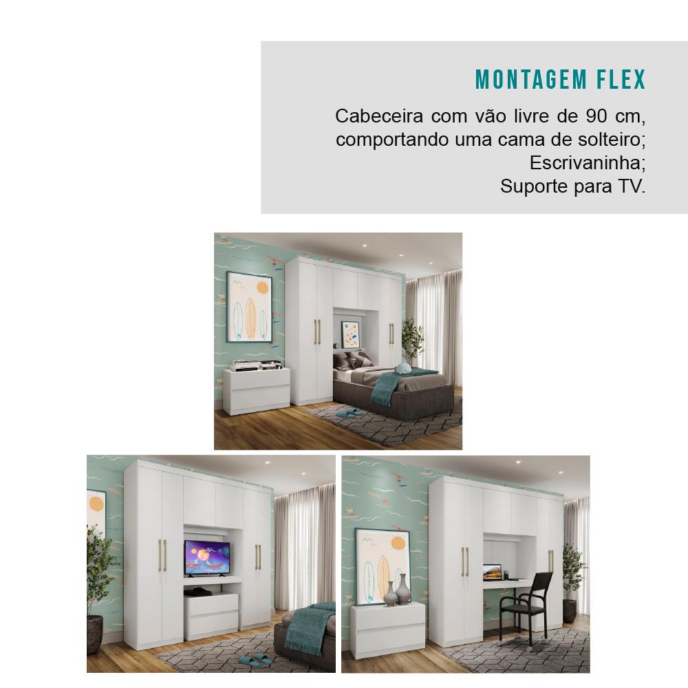 Guarda Roupa Infantil 6 Portas 2 Gavetas Porto Branco com Painel de TV Carraro