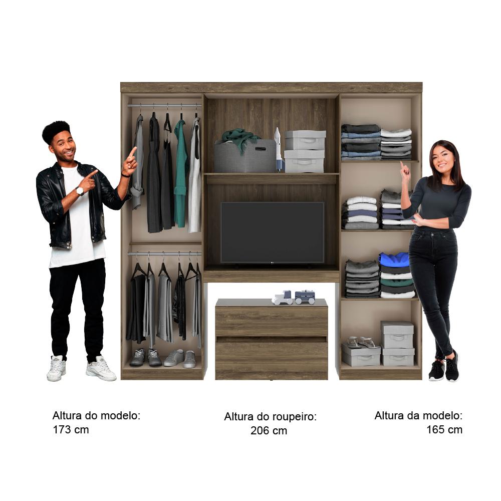 Guarda Roupa Infantil 6 Portas 2 Gavetas Porto Legno com Painel de TV Carraro