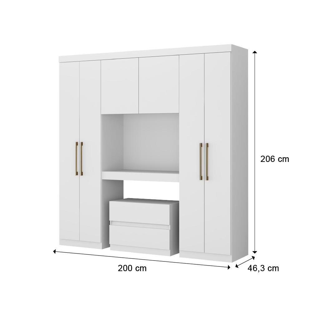 Guarda Roupa Solteiro 6 Portas 2 Gavetas Porto Branco com Cabeceira Carraro