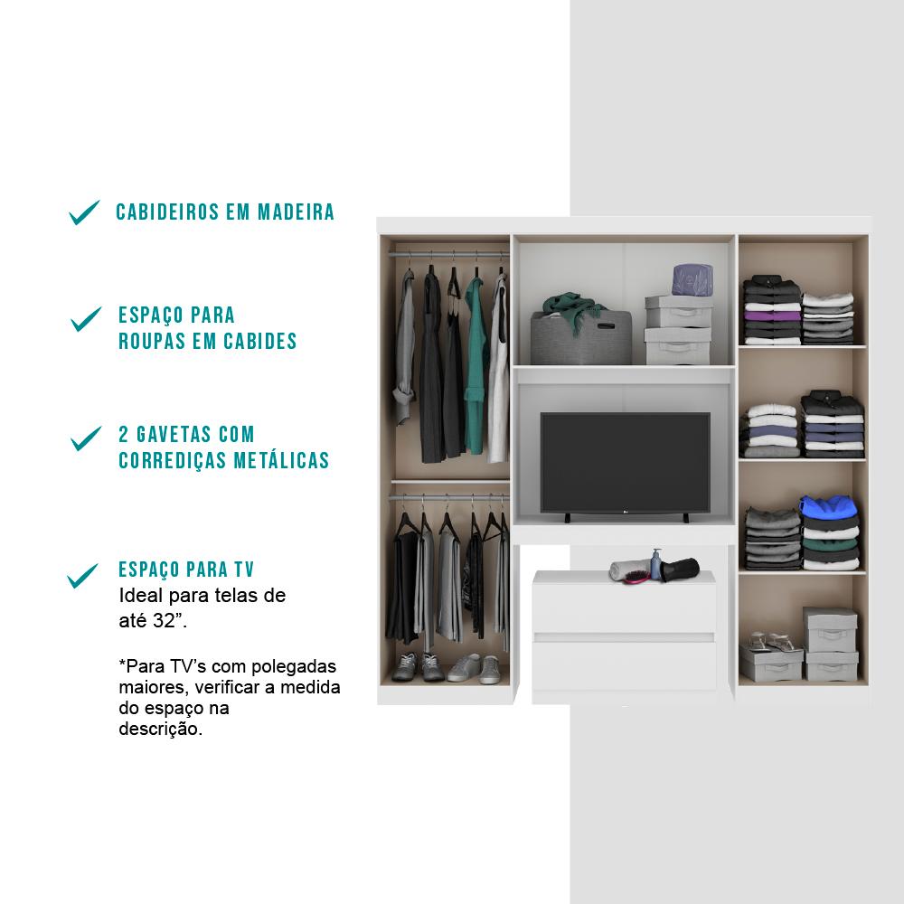 Guarda Roupa Solteiro 6 Portas 2 Gavetas Porto Branco com Cabeceira Carraro