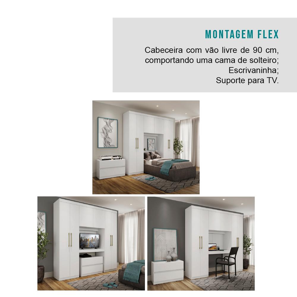 Guarda Roupa Solteiro 6 Portas 2 Gavetas Porto Branco com Cabeceira Carraro