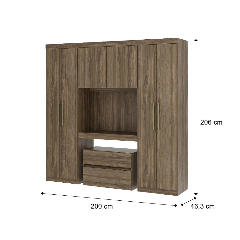 Guarda Roupa Solteiro 6 Portas 2 Gavetas Porto Legno com Escrivaninha Carraro
