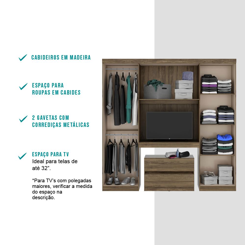 Guarda Roupa Solteiro 6 Portas 2 Gavetas Porto Legno com Escrivaninha Carraro